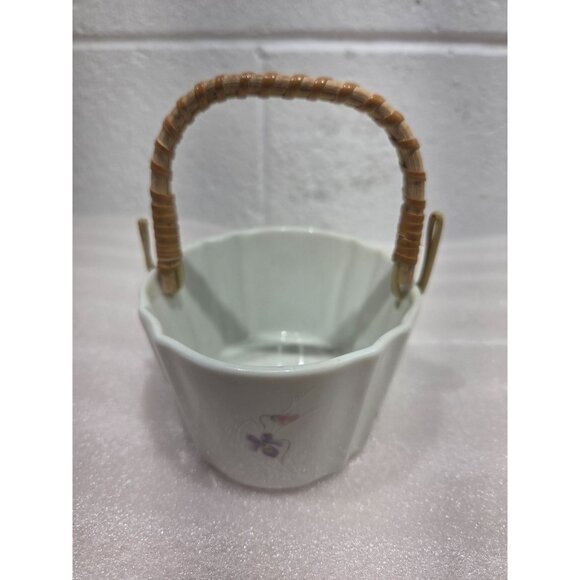 Vintage Russ Porcelain Basket Woven Handle Japan Flowers #4939 Trinket 2-1/4" - Picture 3 of 10